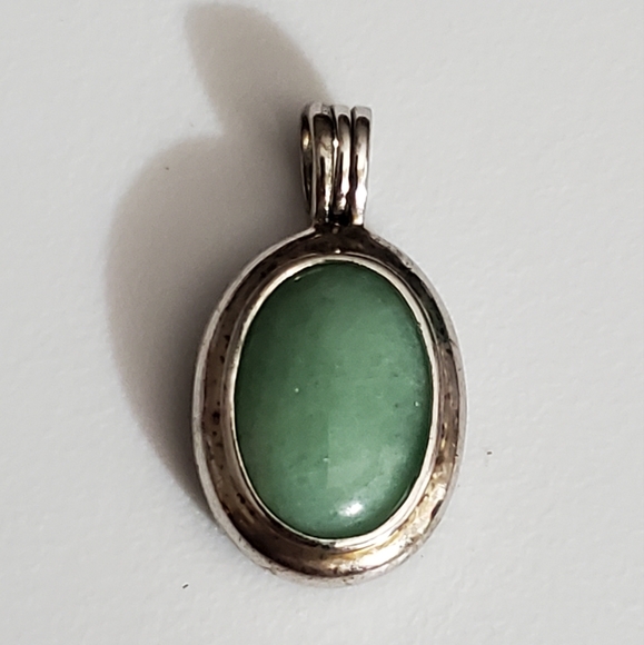 Vintage interchangeable locket Aventurine cabachon 925 sterling silver pendant - Picture 3 of 8